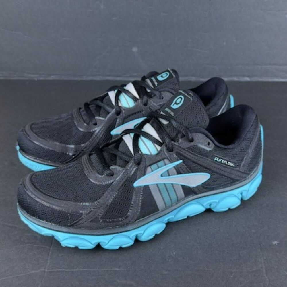 Women's Brooks Pure Flow 2 Black and Blue Running Shoes Size 8.5
